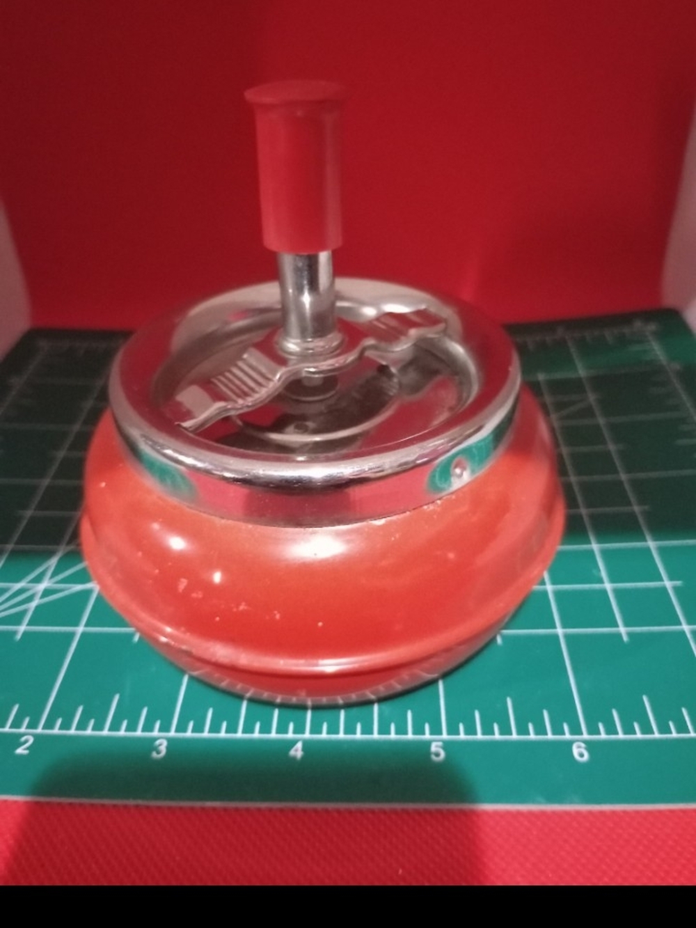 Red Push-Button Table Ashtray with Chrome Accents